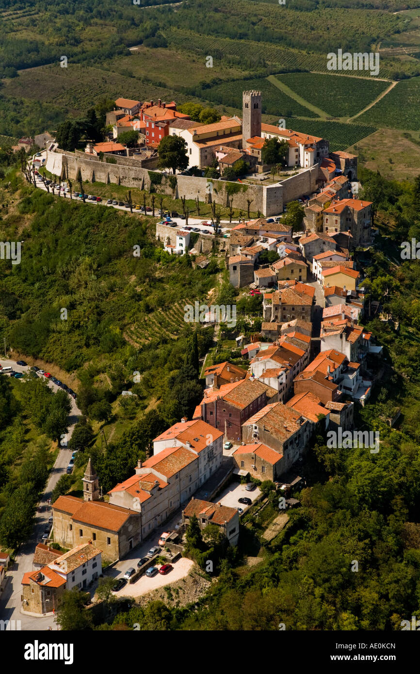 Motovun old town in Istria, Croatia, aerial view Stock Photo