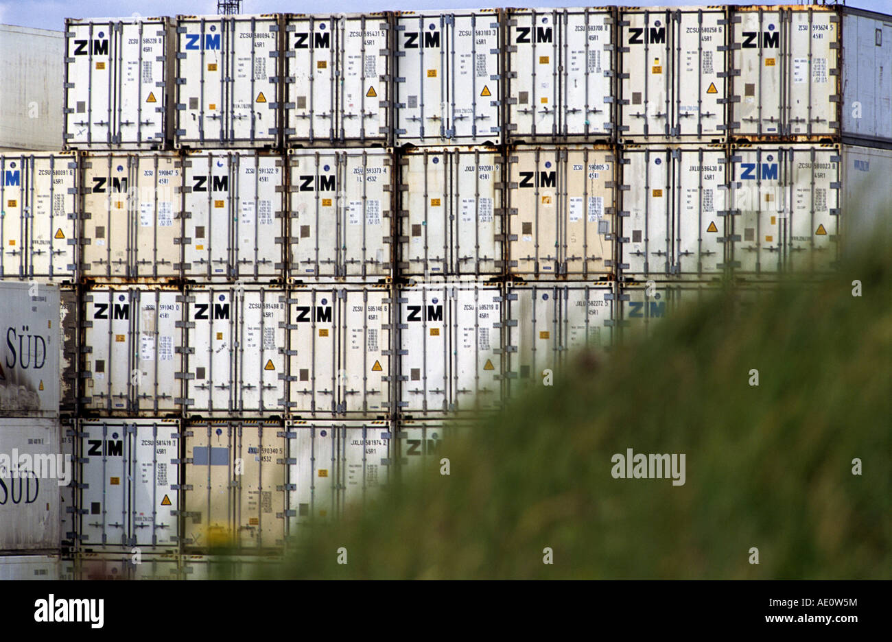 Containers stacked up at the port of Felixstowe, Suffolk, UK Stock ...