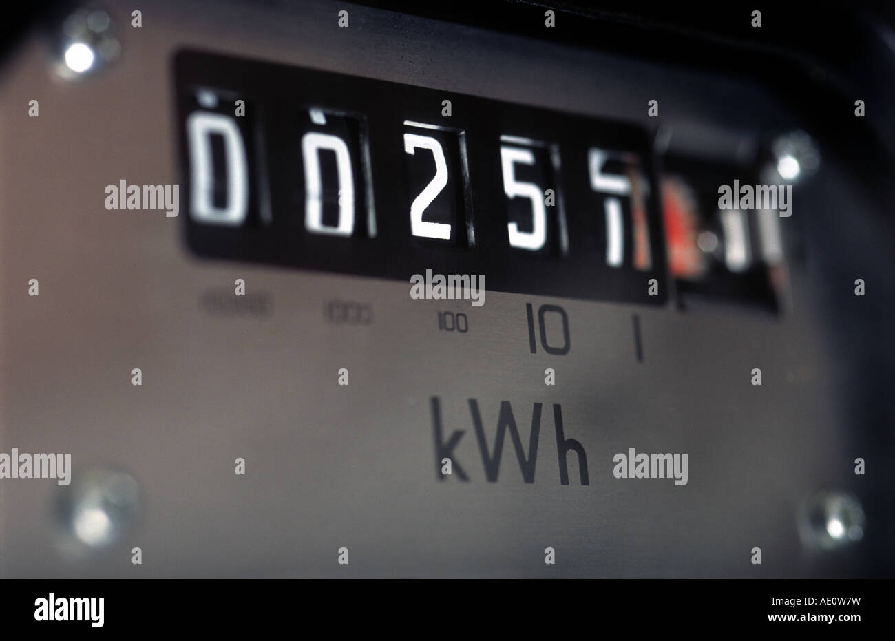 Domestic electricity meter in a property in Bawdsey, Suffolk, UK. Stock Photo