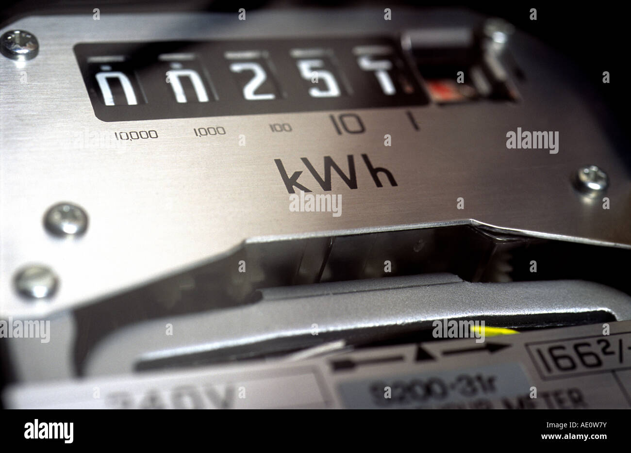 Domestic electricity meter inside a house in Bawdsey, Suffolk, UK Stock