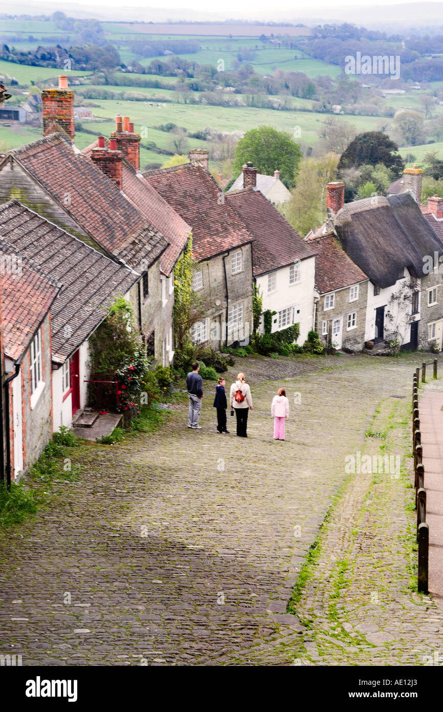 Visitors Admire the View from Gold Hill Shaftesbury Stock Photo