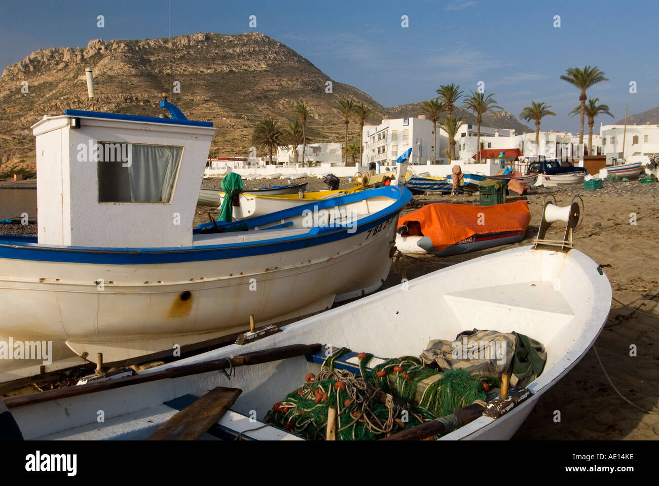 Fishing boats at Las Negras Cabo de Gata Andalucia Spain Stock Photo