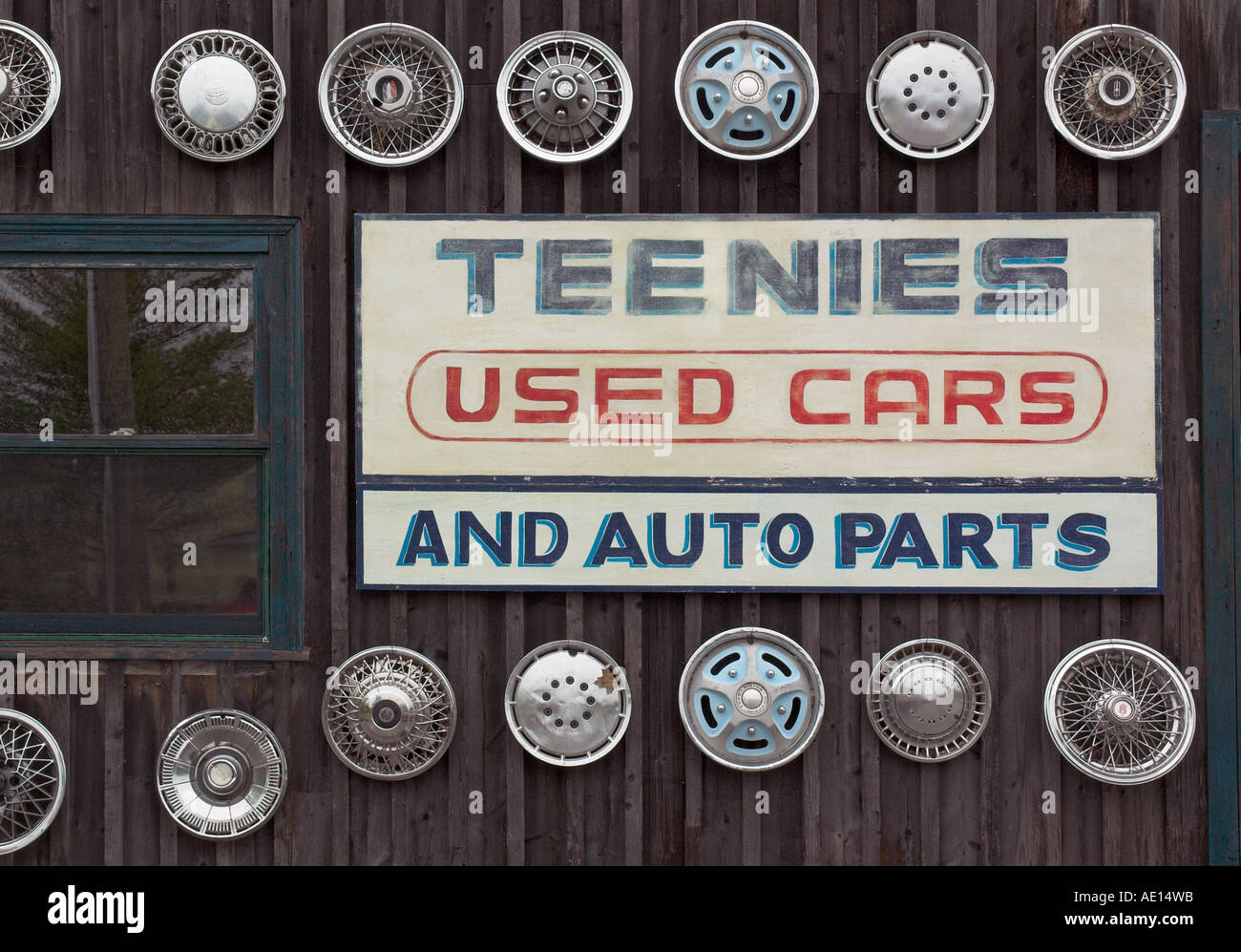 A fifties style car parts shop as part of a film set Stock Photo