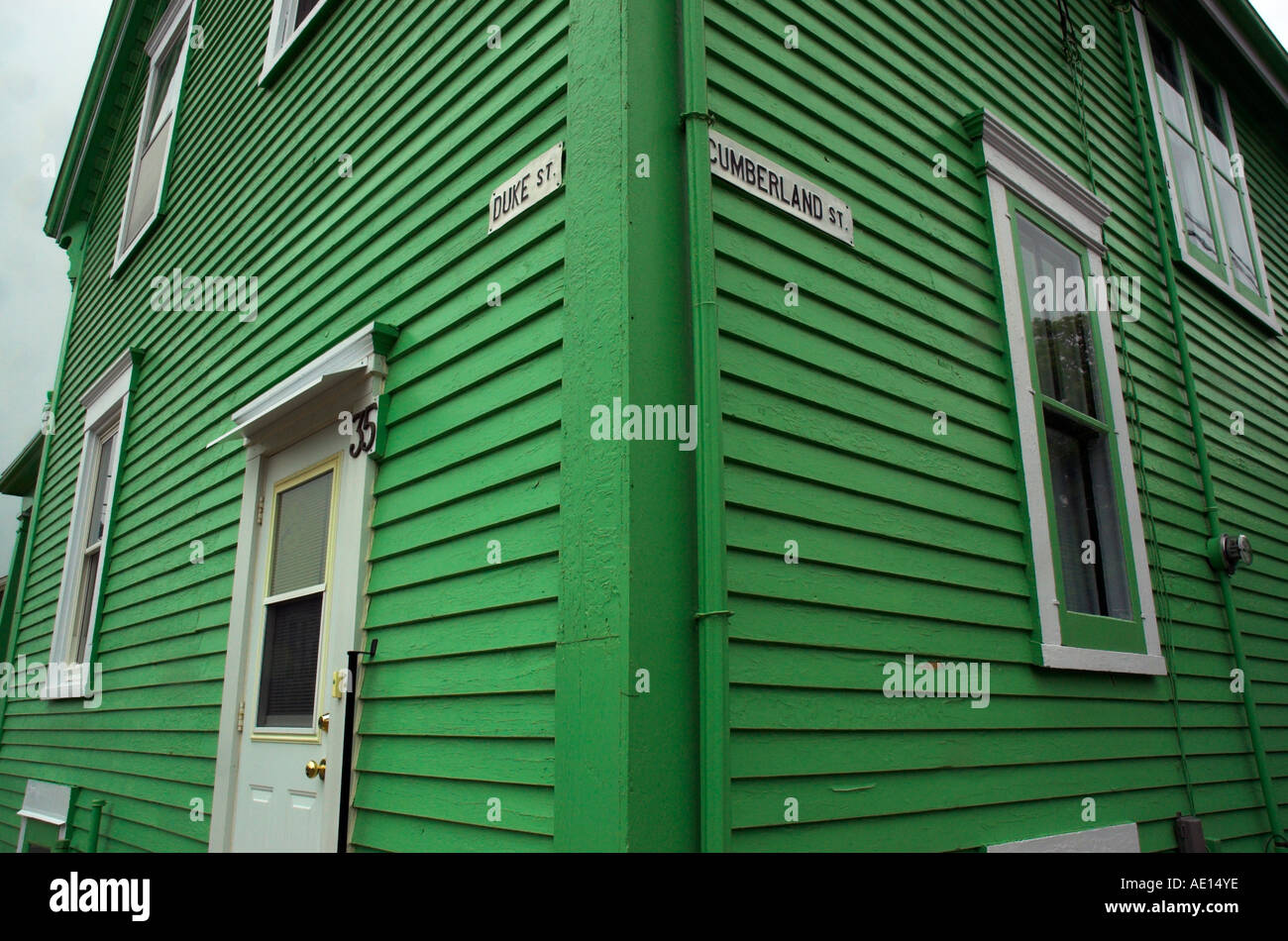 Brightly painted traditional houses in Lunenburg Nova Scotia Canada