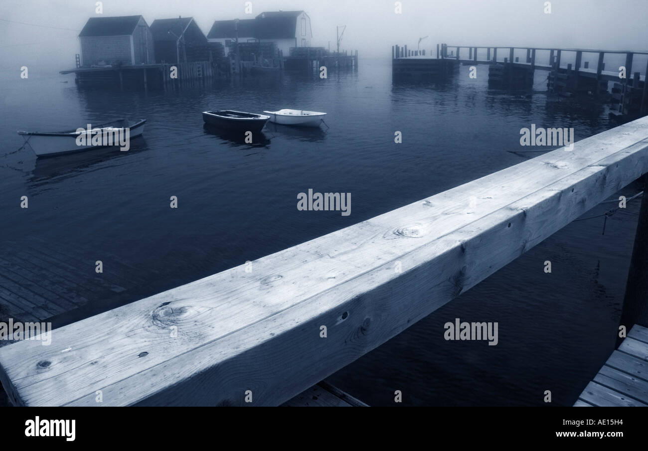 The tiny harbour of Blue Rocks near Halifax Nova Scotia in the fog ...