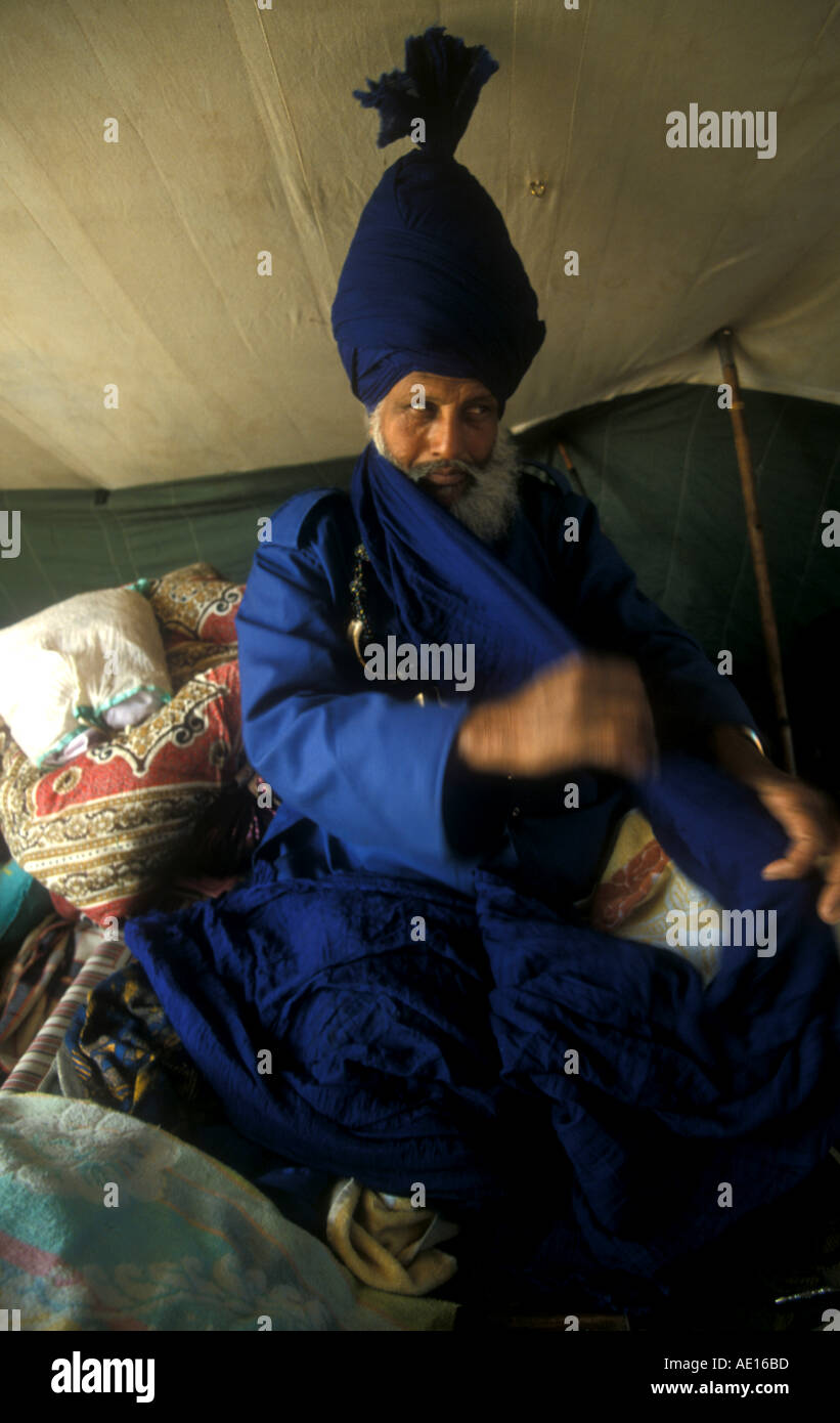 Nihang sitting inside a tent Stock Photo