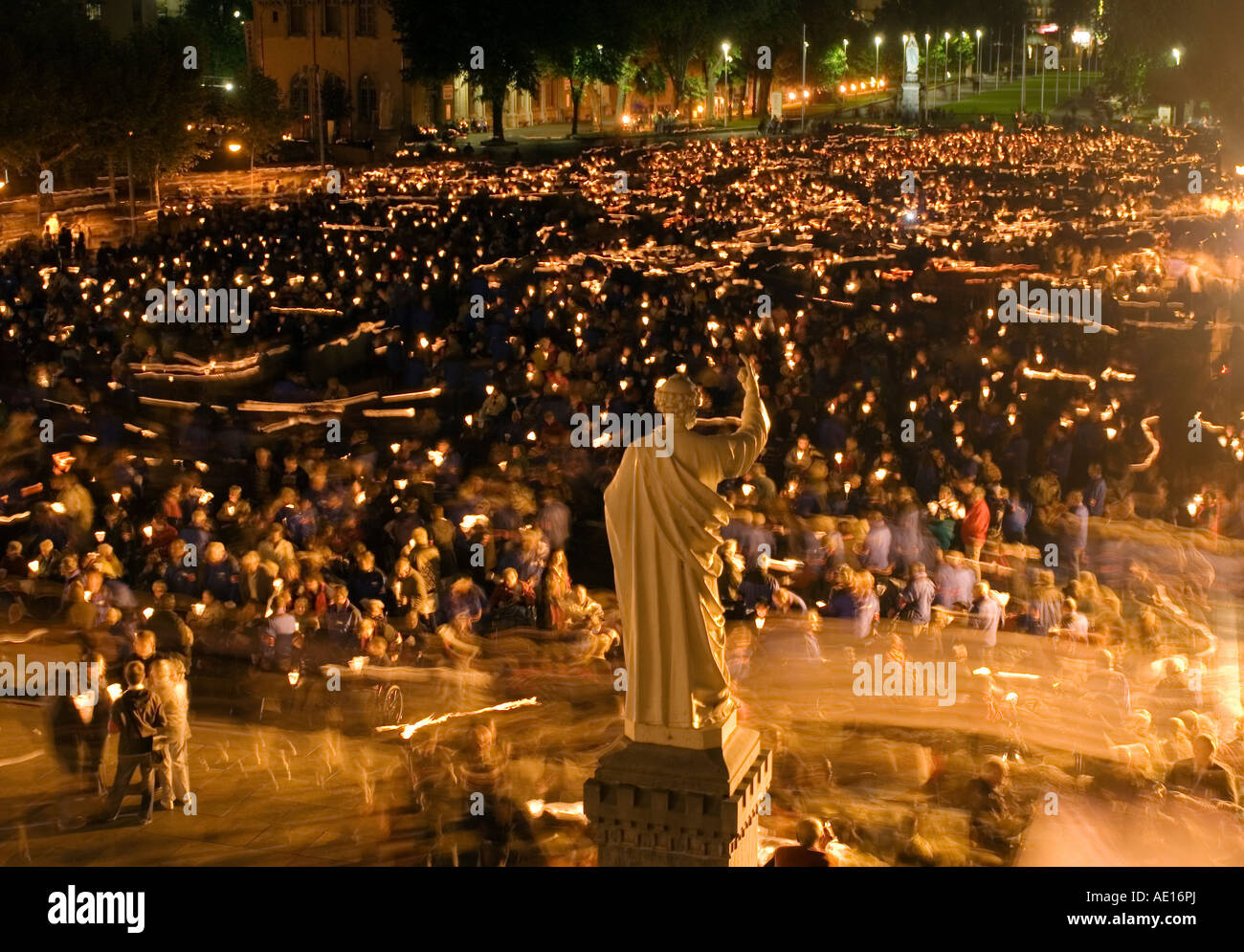The Candlelight Procession in Lourdes, France Stock Photo