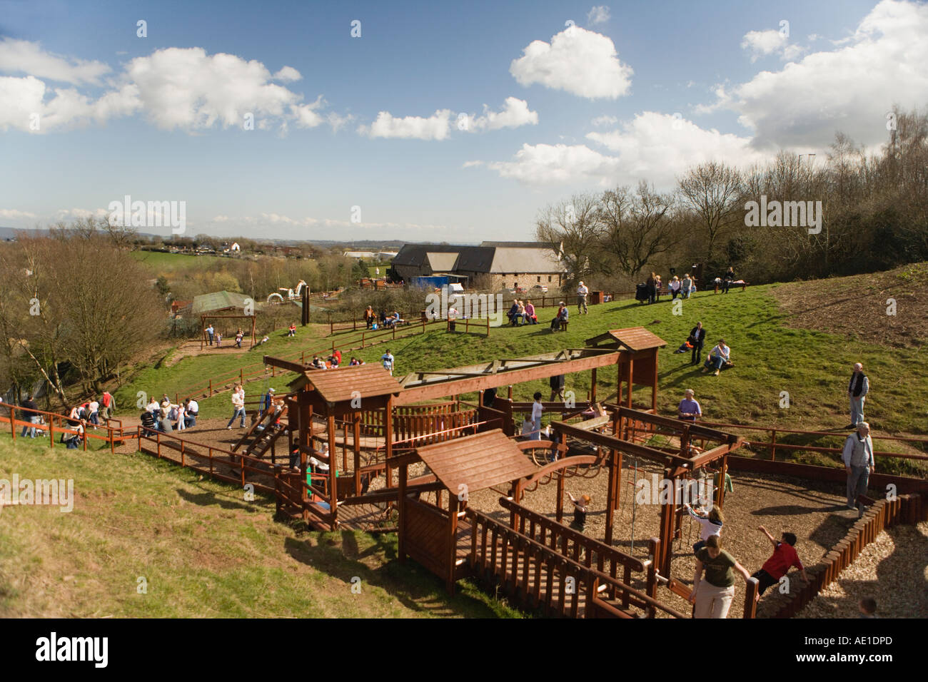 Overview of Greenmeadow Community Farm and its playground near Cardiff