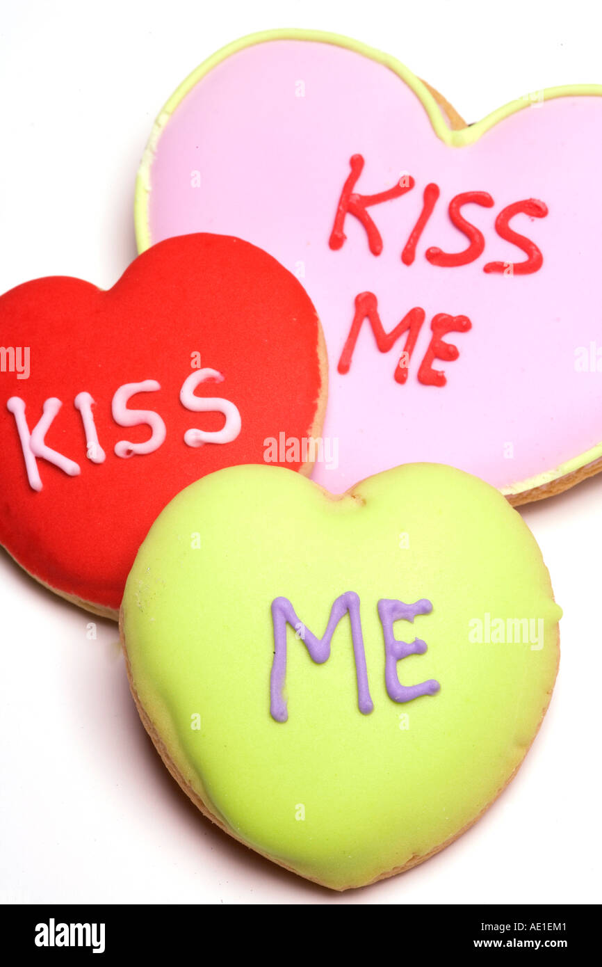 Kiss Me Valentine Cookies against a white background Stock Photo - Alamy