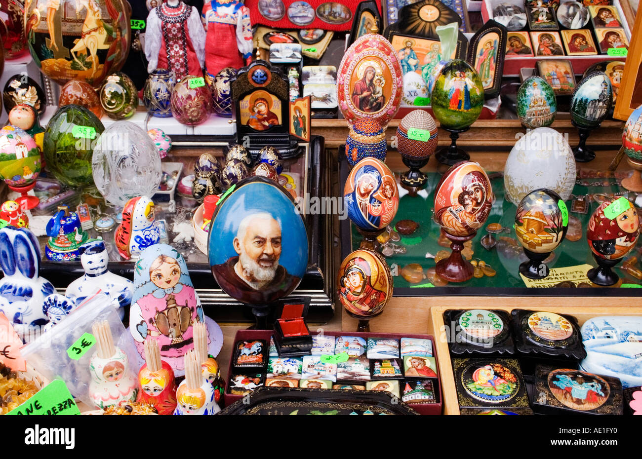Religious items on Street market Rome Italy Stock Photo Alamy