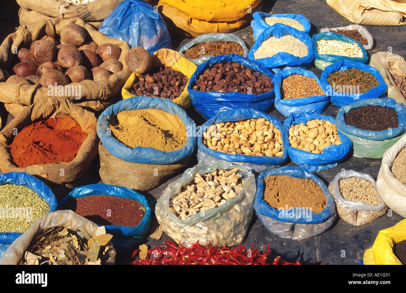 spices on the market, India, Uttar Pradesh Stock Photo