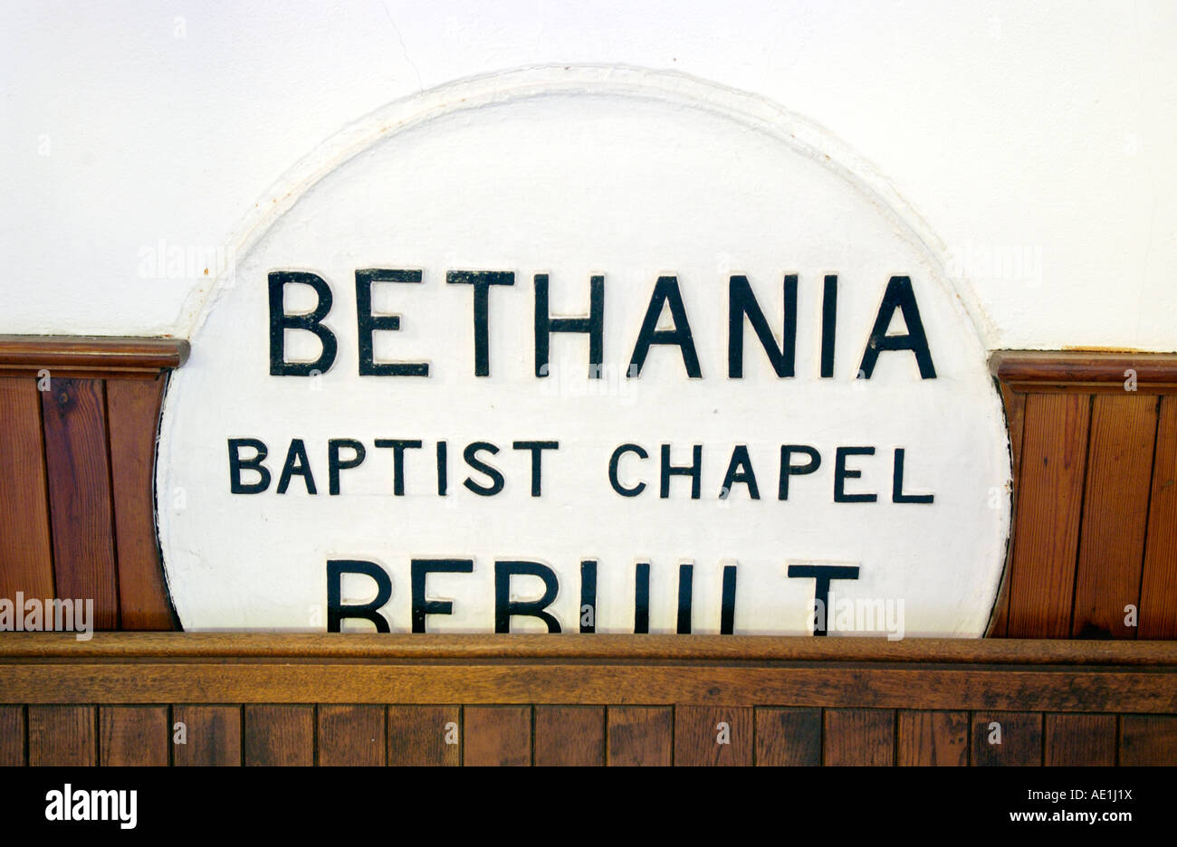 Memorial plaque in the redundant Grade II* listed Bethania Welsh Baptist Chapel Maesteg South Wales UK built 1908 Stock Photo