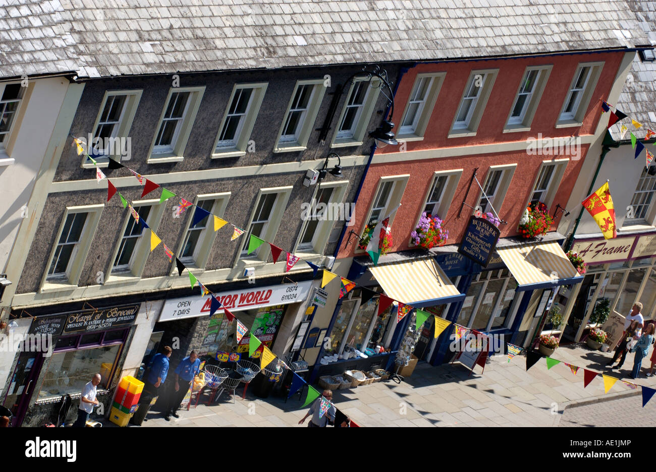 View of shops in Brecon town centre Powys Wales UK GB EU Stock Photo