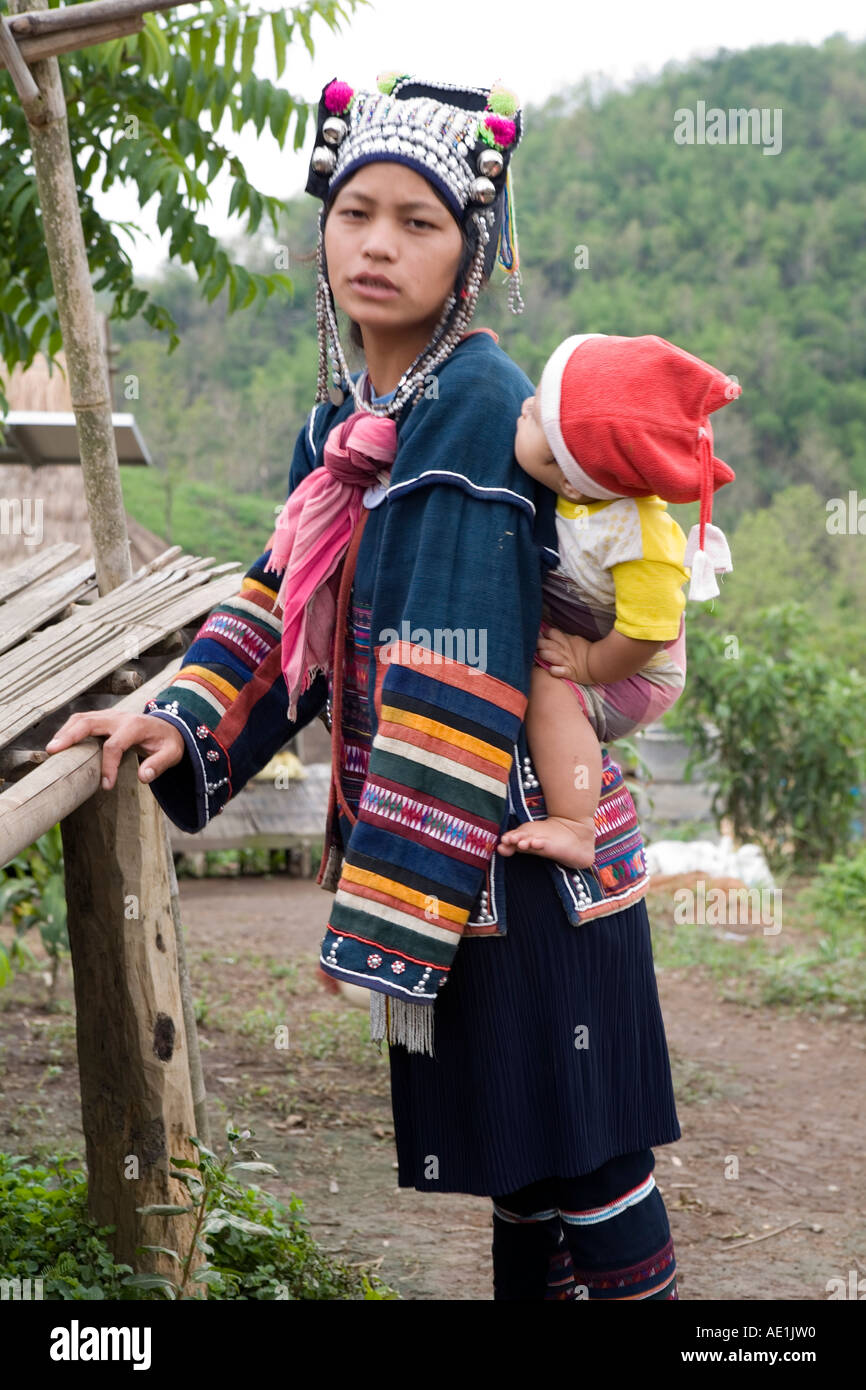 Akha people at North Thailand, woman with her baby Stock Photo - Alamy