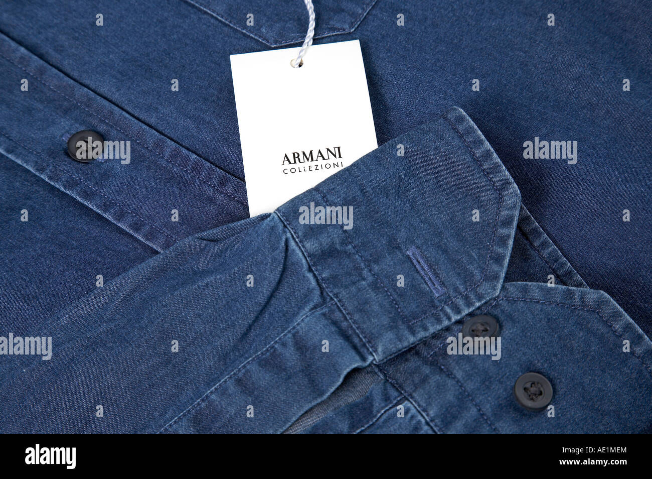 Denim shirt with Armani tag Stock Photo - Alamy