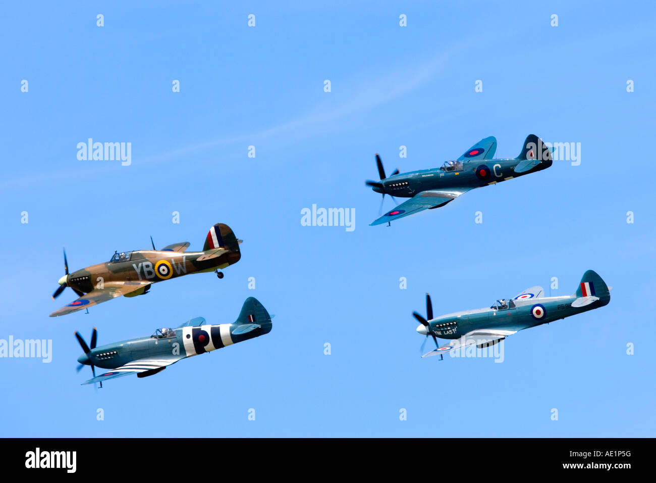 Supermarine Spitfire display four spits and the last one on display Stock Photo