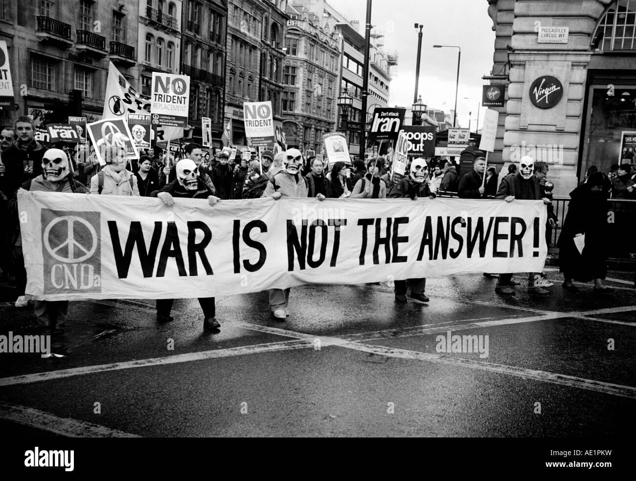 Peace demonstration and anti-war march in London Piccadilly UK Stock Photo