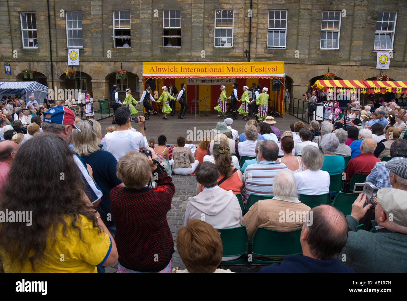 Northumberland UK Alnwick Music Festival 2007 market square stage with performers Uhot Stock
