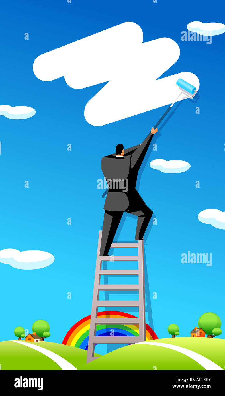 Rear view of a businessman painting in the sky Stock Photo - Alamy