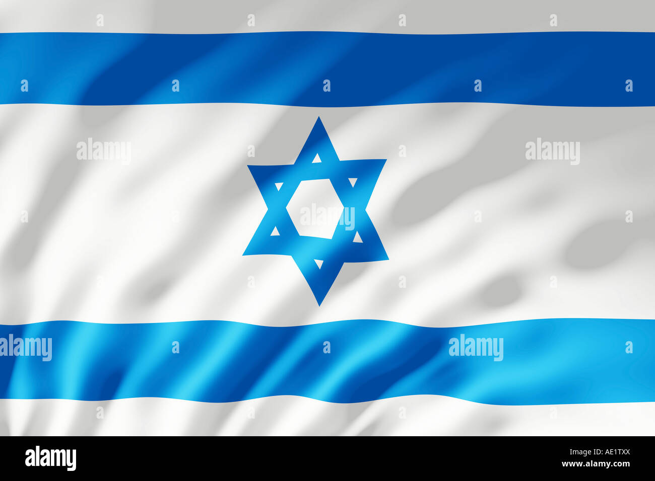 The Israel flag shown with ripples caused by the wind Stock Photo