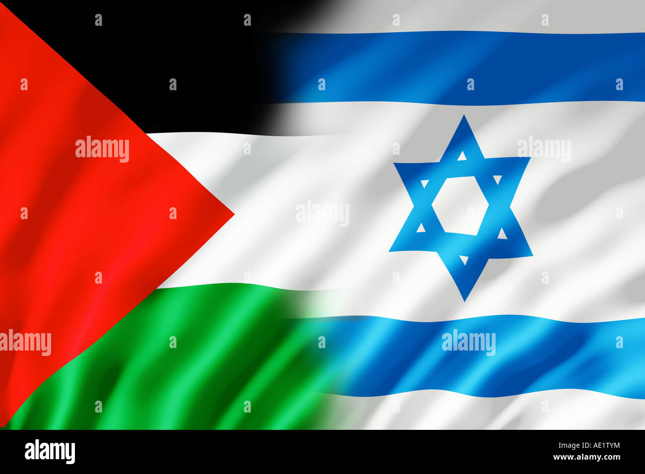 The Israel and Palestine flags shown with ripples caused by the wind Stock Photo