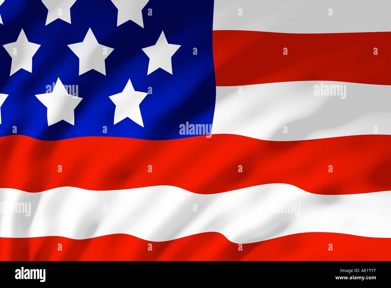 The American flag shown with ripples caused by the wind Stock Photo