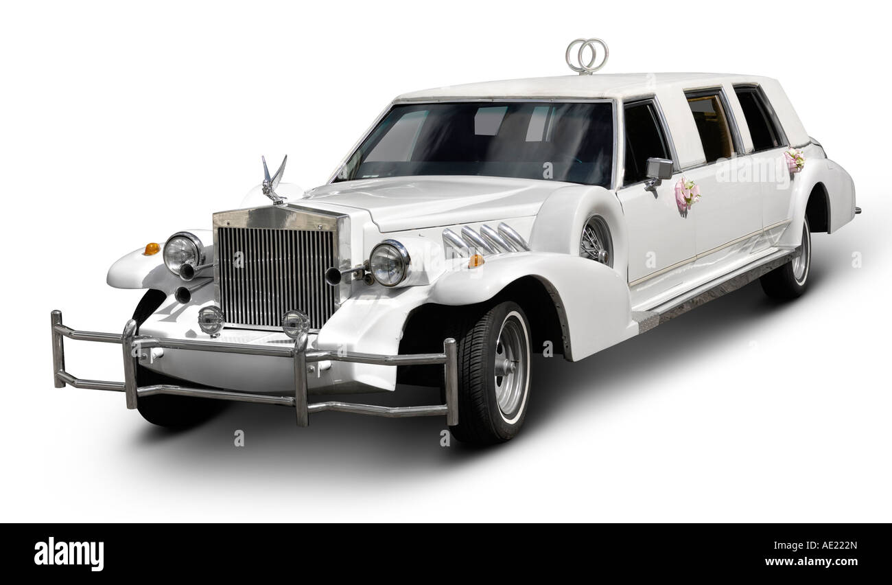White wedding limousine Luxury limo car Stock Photo