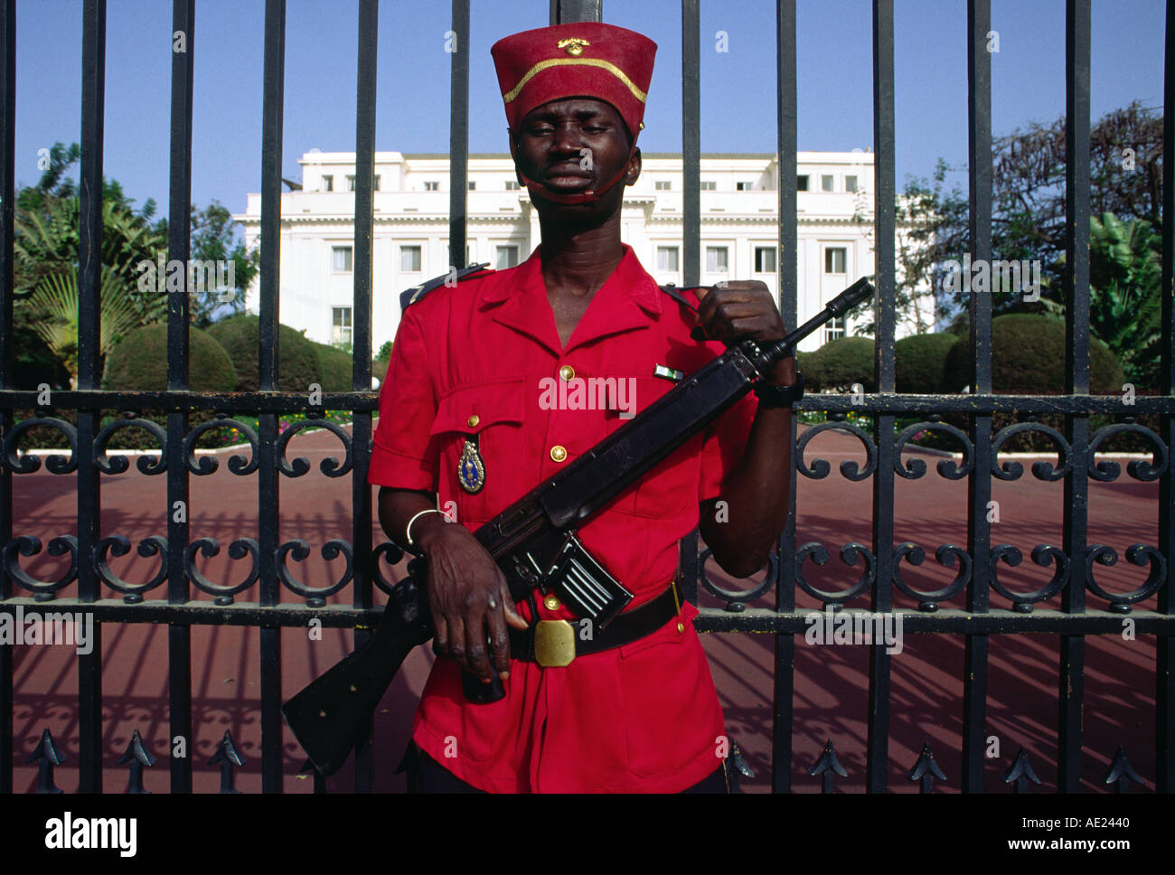 Guard in front of the Presidential Palace, Dakar, Senegal Stock Photo