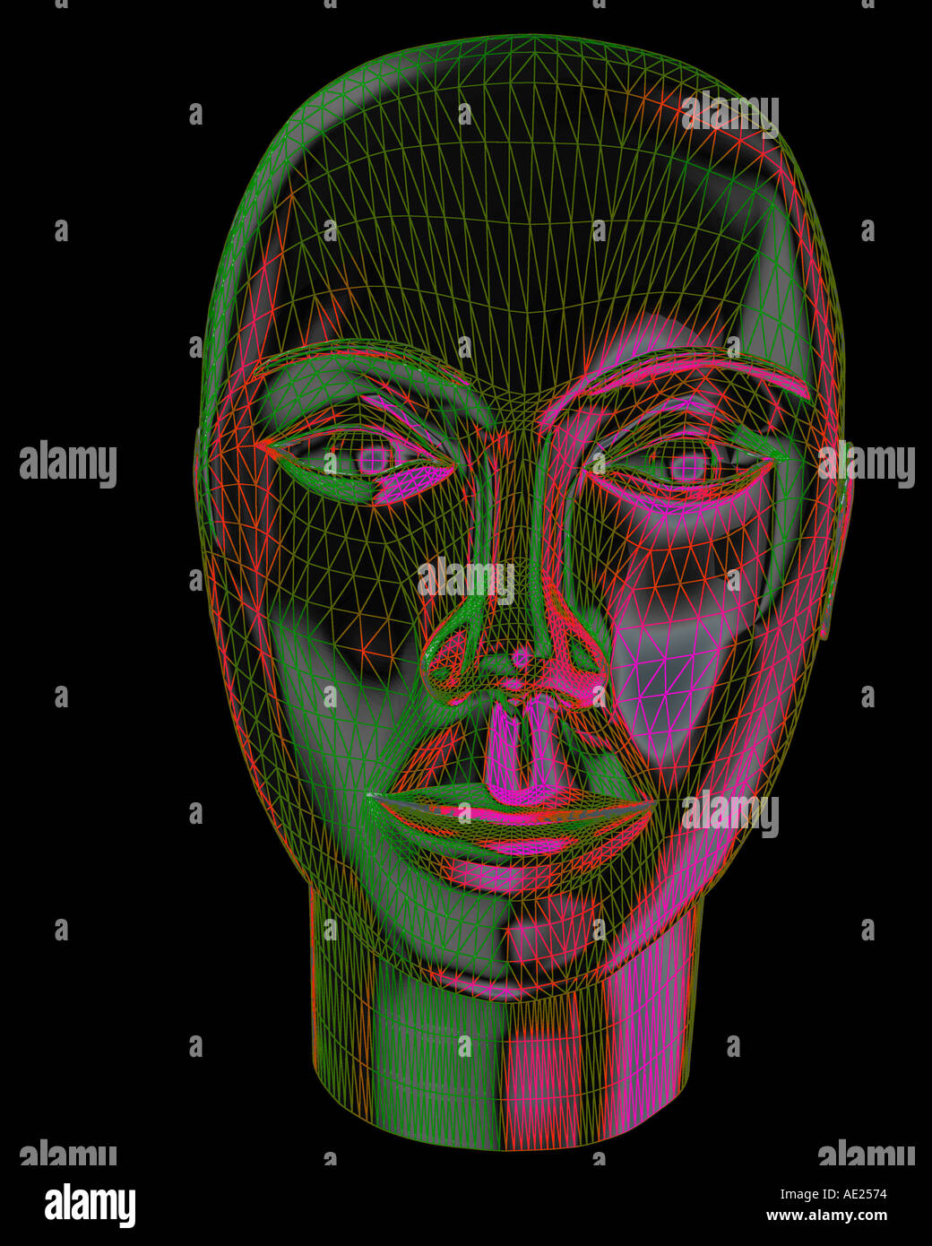 3D robot wire frame rendition of an alien head Stock Photo