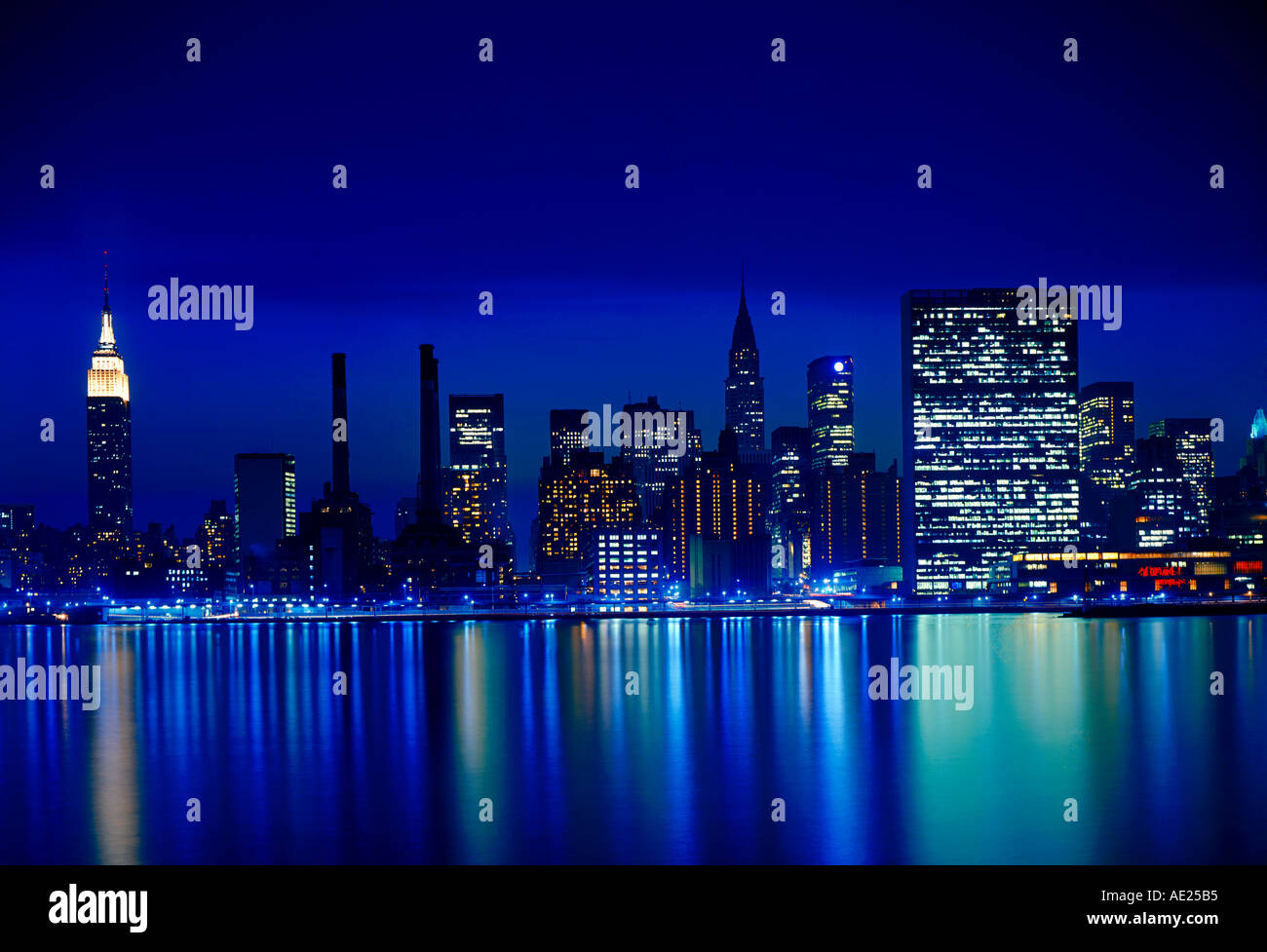 New York City skyline at night and East River Stock Photo - Alamy