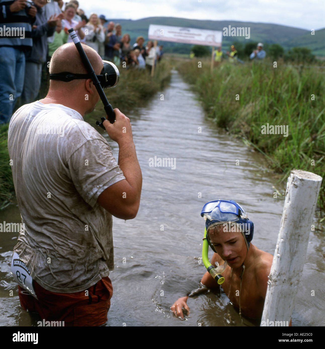 The World Bog Snorkelling ChampionshipS is held annually in a Mid Wales peat bog Llanwrtyd Wells Wales UK   KATHY DEWITT Stock Photo
