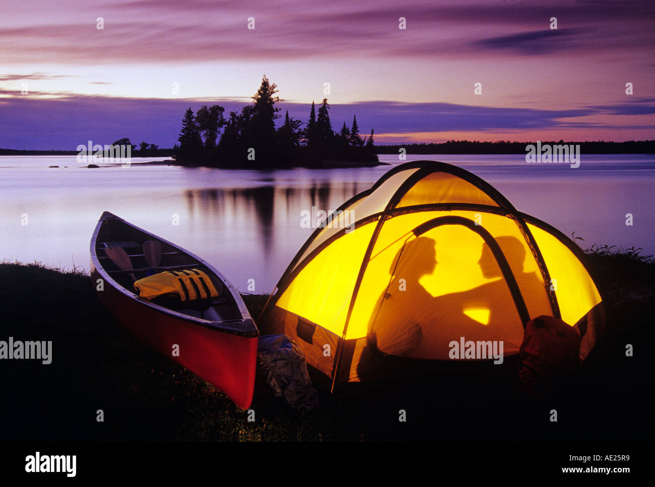 couple in tent, Otter Falls, Whiteshell Provincial Park, Manitoba