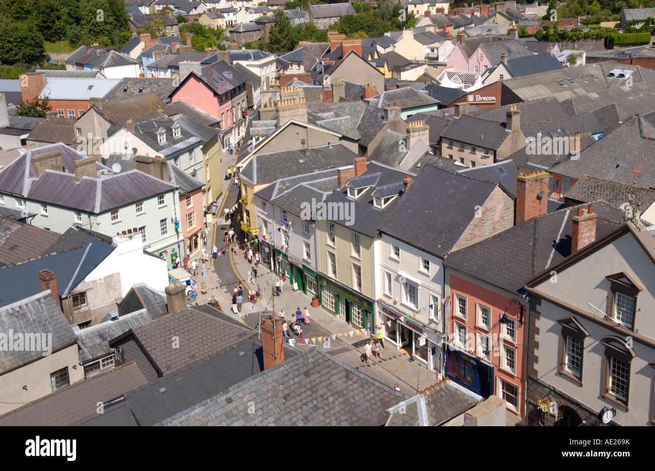 View over Brecon town centre Powys Wales UK GB EU Stock Photo
