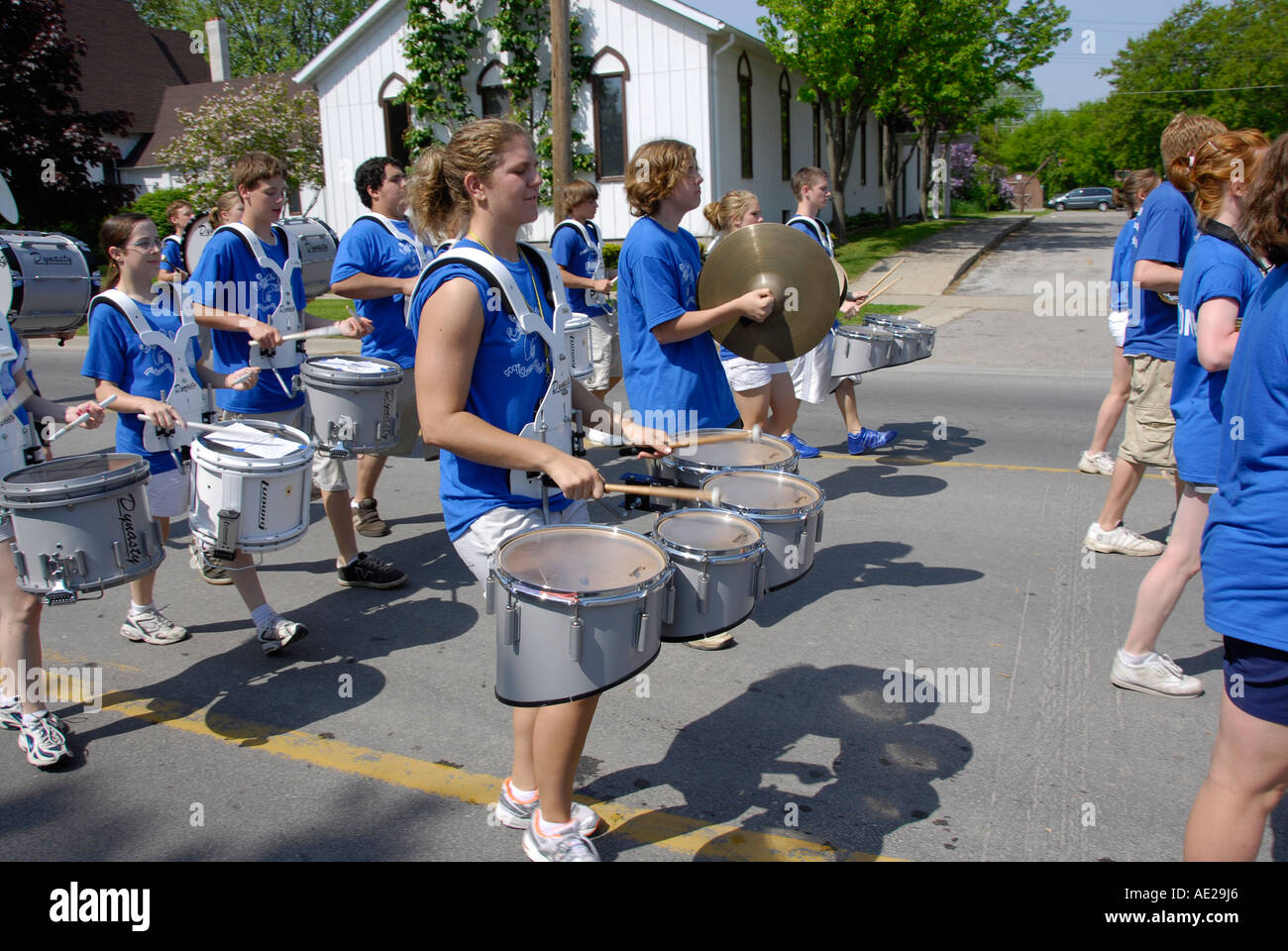 High school marching band in Memorial Day Parade Lexington Michigan