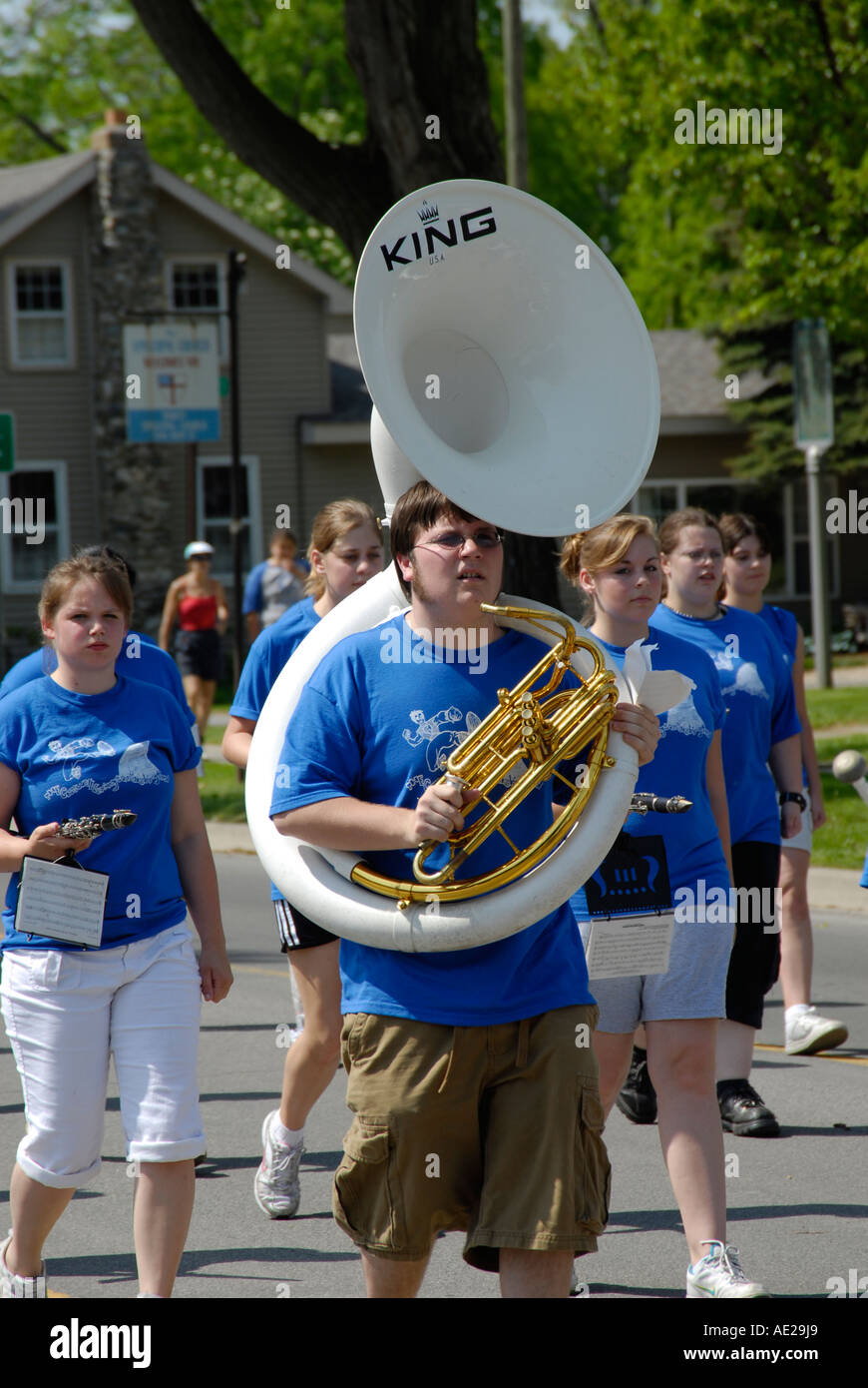 High school marching band in Memorial Day Parade Lexington Michigan