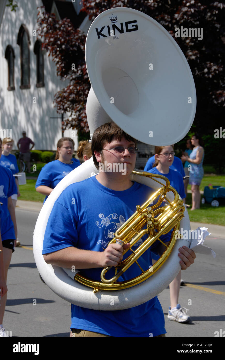 High school marching band in Memorial Day Parade Lexington Michigan