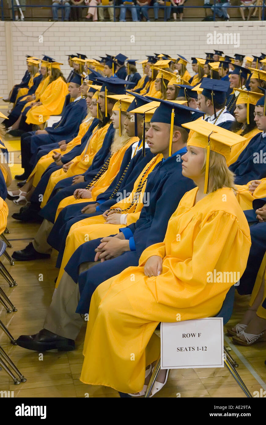 Cap and gown Commencement high school graduation ceremonies at Port