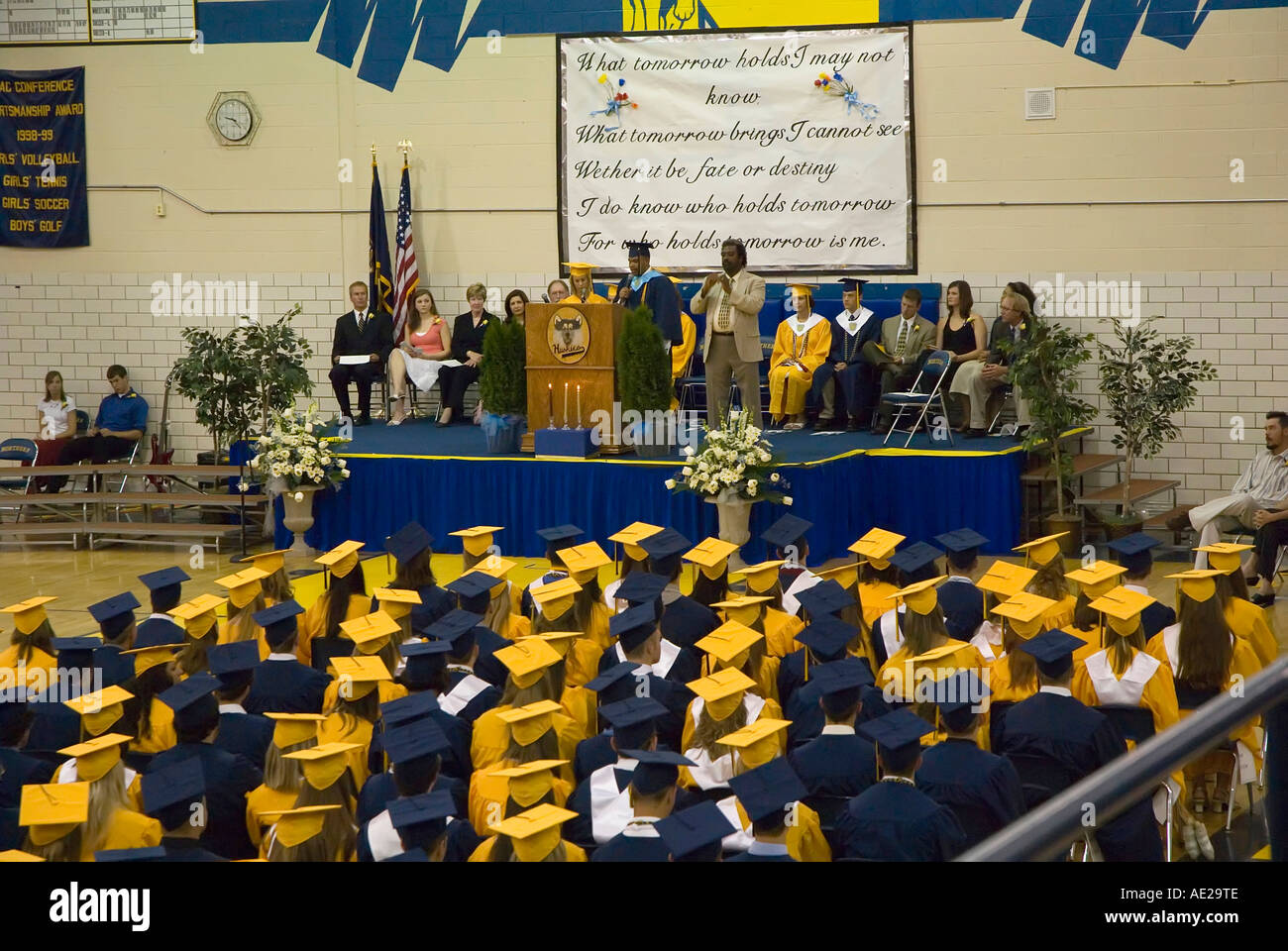 Cap and gown Commencement high school graduation ceremonies at Port