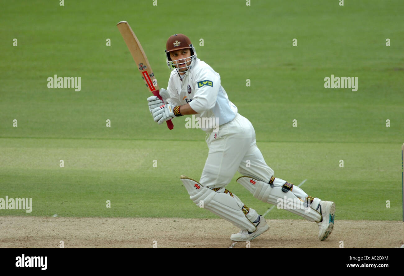 Surrey and ex England batsman Mark Ramprakash plays a shot against Sussex at Hove cricket ground UK Stock Photo