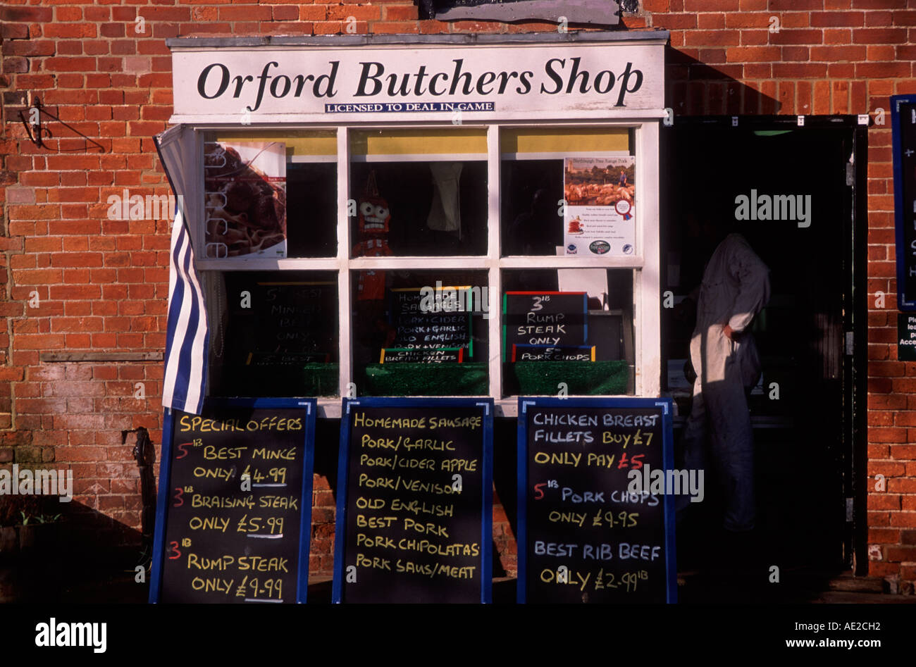 Small traditional local butcher shop Orford Suffolk England Stock Photo ...