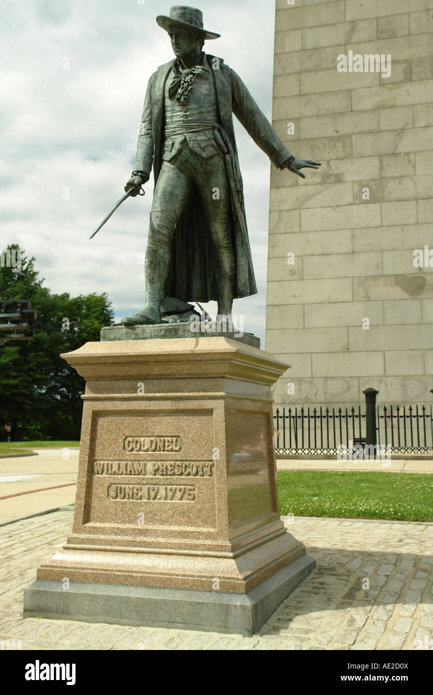 AJD58947, Boston, MA, Massachusetts, Bunker Hill Monument, Statue of William Prescott, Breed's Hill, Charlestown Stock Photo