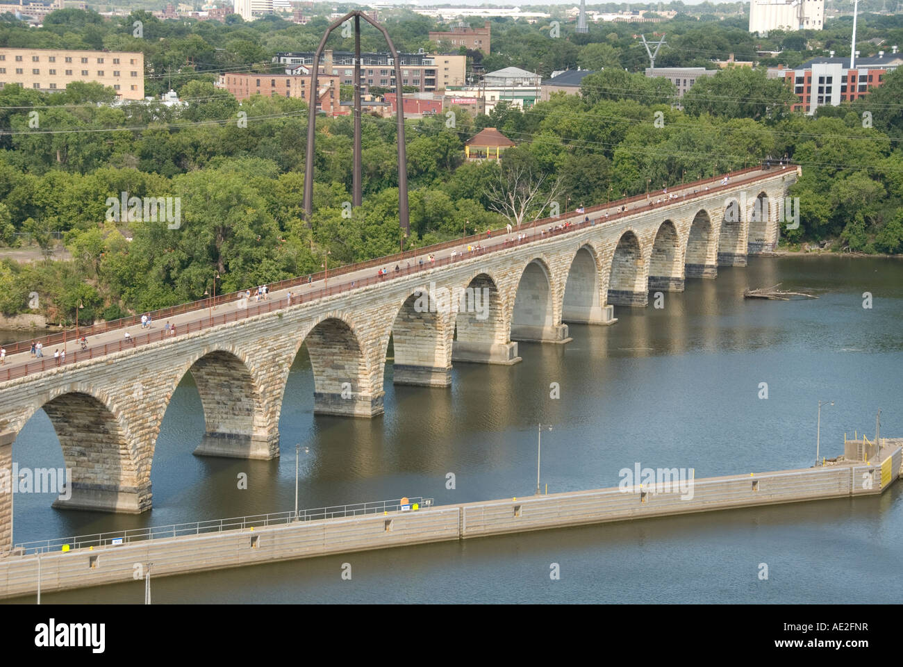 Minnesota Twin Cities Minneapolis Saint Paul Stone Arch Bridge crosses Mississippi at