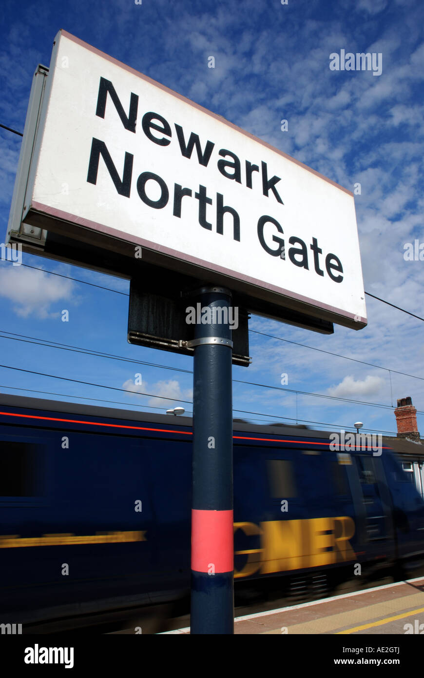 Newark North Gate station sign and GNER intercity train