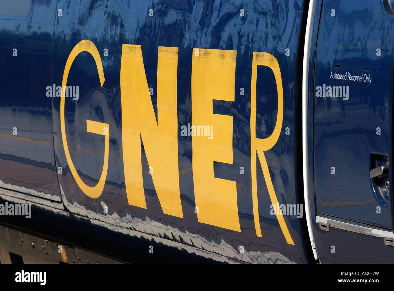 GNER logo on Intercity 225 train, East Coast Main Line, UK Stock Photo