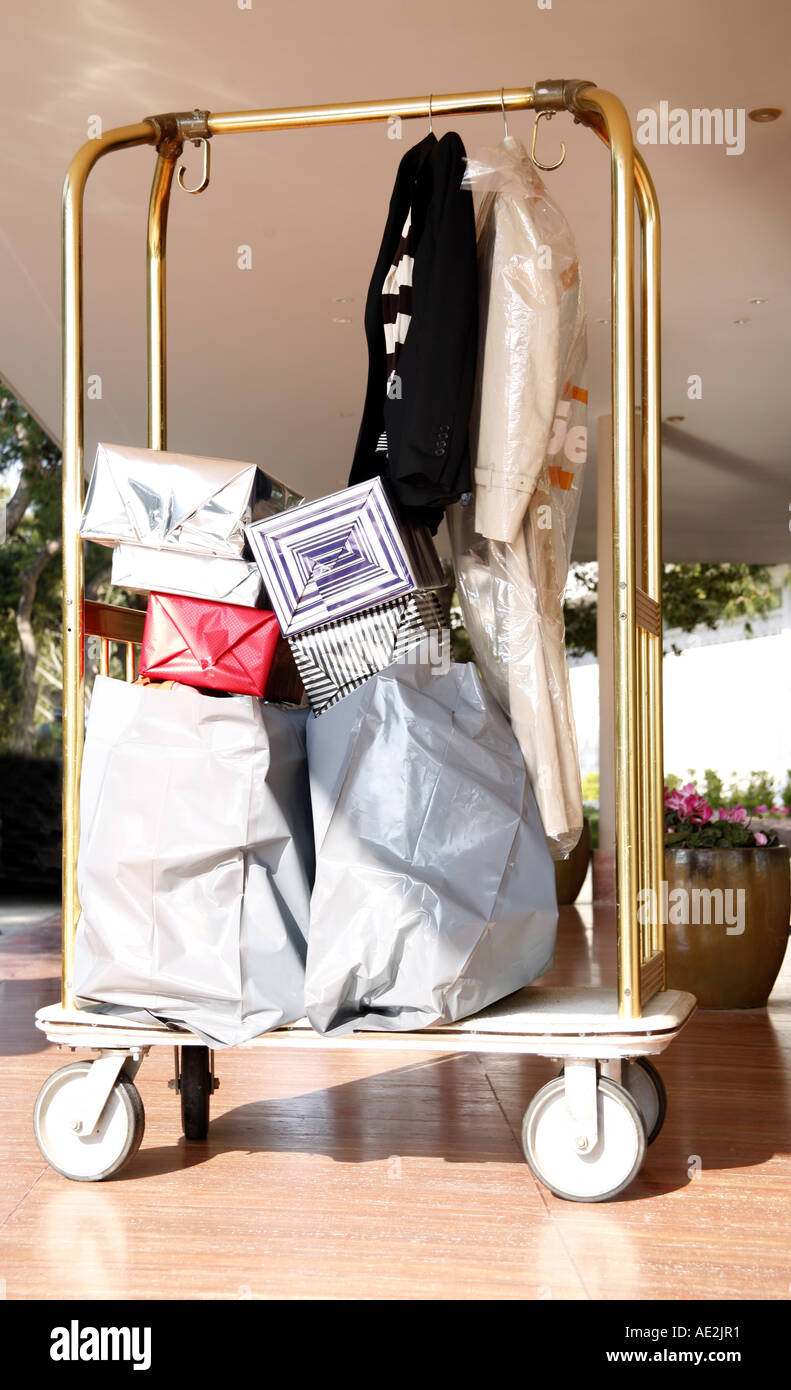 Luggage cart at hotel entrance Stock Photo Alamy