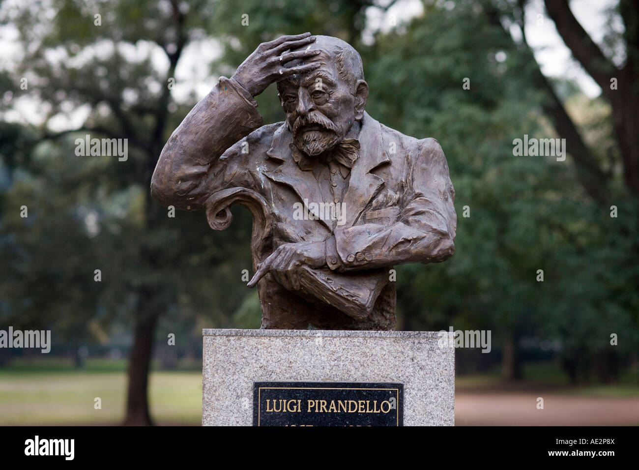 Buenos Aires Statue of Luigi Pirandello in the park Tres de Febrero, along the Avenue Libertador in Palermo neighborhood Stock Photo