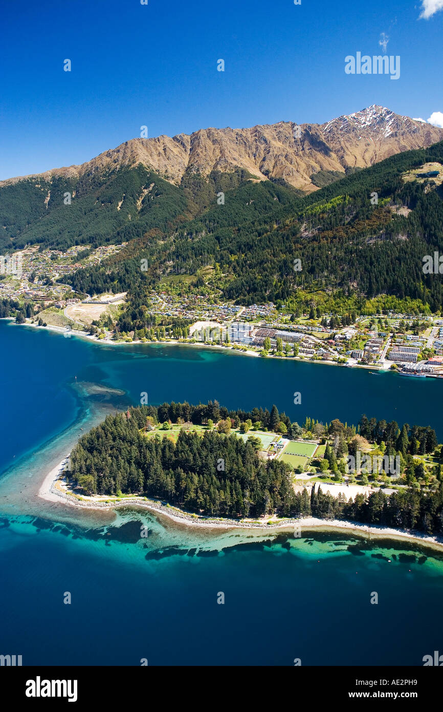 Queenstown and Lake Wakatipu South Island New Zealand aerial Stock ...