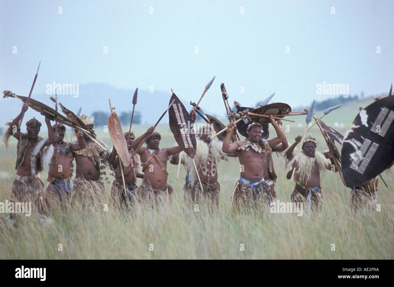 South Africa Kwa Zulu Natal Isandlwana Zulus prepare for the battle Stock Photo