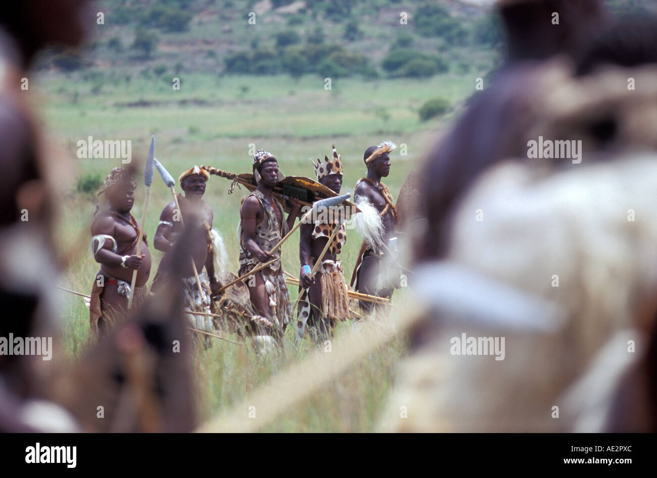 South Africa Kwa Zulu Natal Isandlwana Zulu warriors before the battle Stock Photo