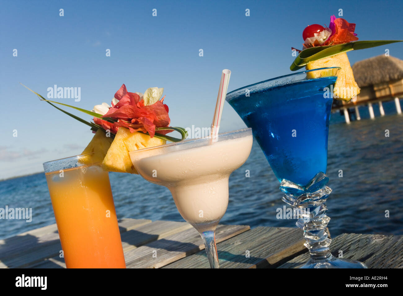 Exotic cocktail drinks in a resort bar in French Polynesia in the South Pacific Stock Photo Alamy